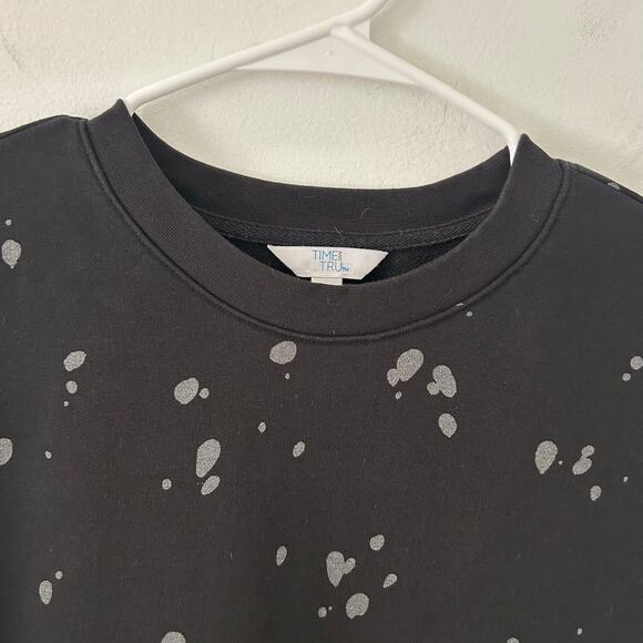Time and Tru Women's Silver Splashed Black Crew Neck Sweatshirt S Small - Picture 2 of 7